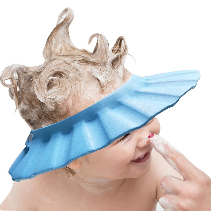 KOMIDK Soft Adjustable Baby Shower Cap - Head Visor for Washing Hair, Bathing Protection - Bath Cap for Toddler, Kids, Children (Blue) - Image 1